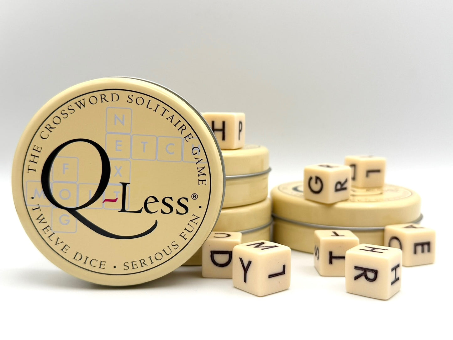 Q-Less Crossword Solitaire Dice Word Game